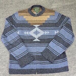 Woolrich Zip Up Lambswool Sweater Womens Size Large Aztec Blue Gray